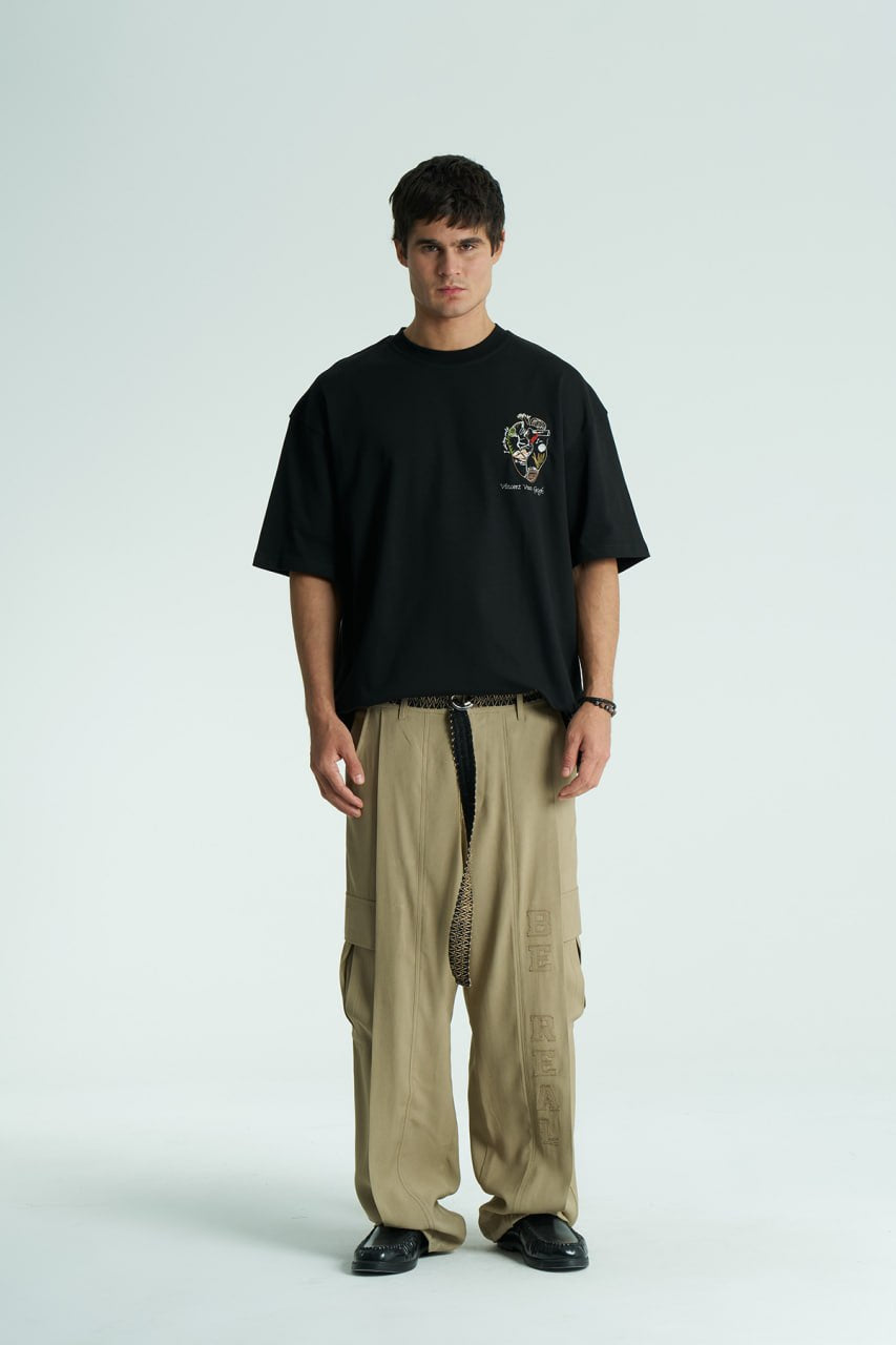 Black Oversized Vincent Van Gogh graphic crewneck T-shirt with small chest logo and large back artwork, shown in multiple colors