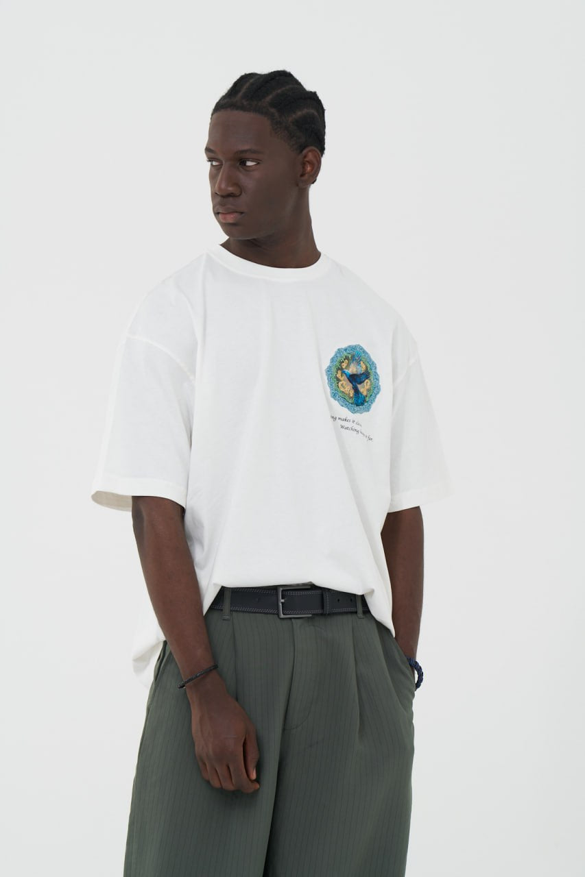Black Oversized Graphic T-Shirt with Blue Bird Back Print