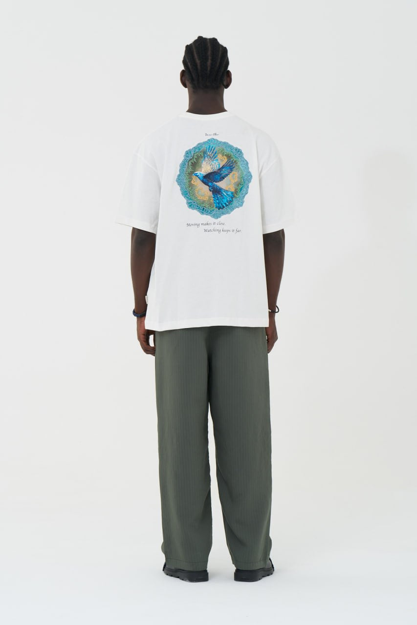 Black Oversized Graphic T-Shirt with Blue Bird Back Print