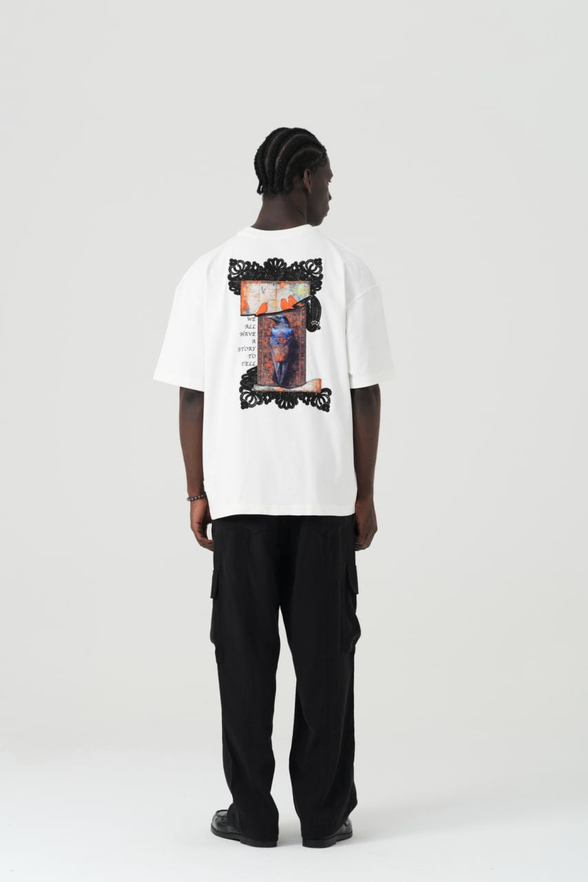 Black Oversized Graphic T-Shirt with “We All Have Stories to Tell” Back Print