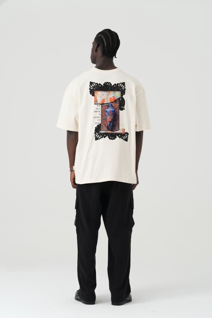 Black Oversized Graphic T-Shirt with “We All Have Stories to Tell” Back Print